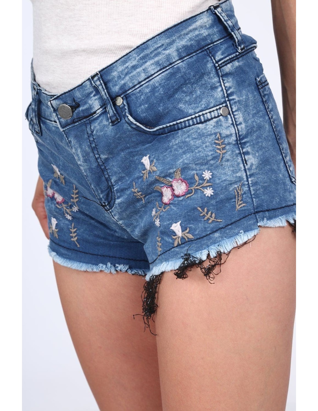 Denim shorts with embroidery, dark blue L5 - Online store - Boutique